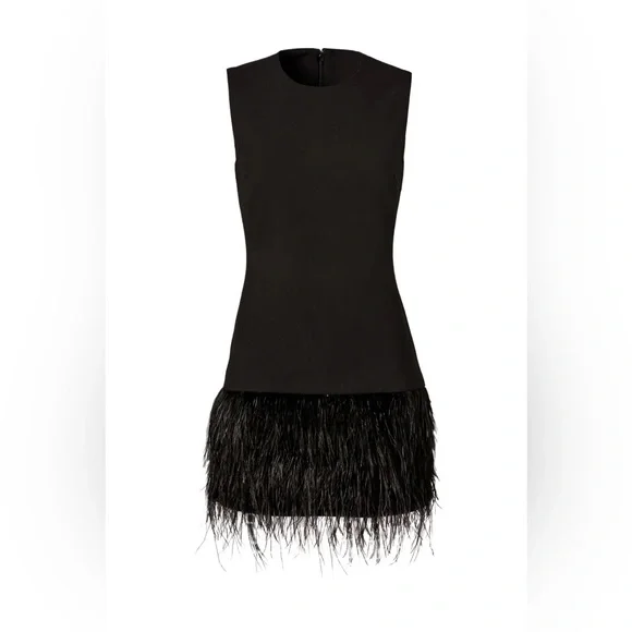 Elizabeth and James Black Mini Dress with Ostrich Feather Hem - Picture 2 of 6